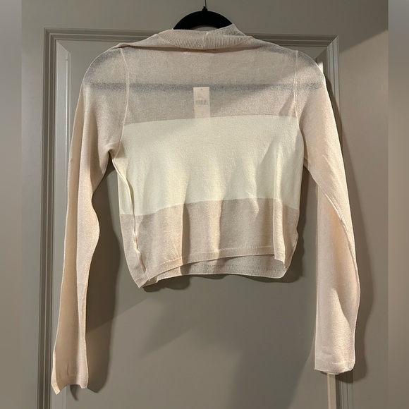 Anthropologie Sheer Cream Longsleeve Top - Picture 2 of 3